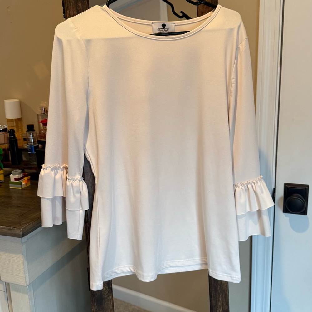 Elegant Cream Women's Top with Ruffle Sleeves